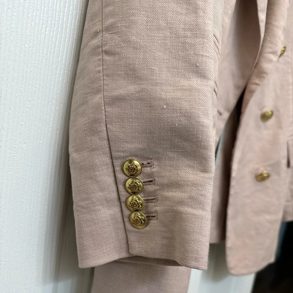 J. Crew Bristol Double-Breasted Blazer in Pale Pink Stretch Linen Size 6